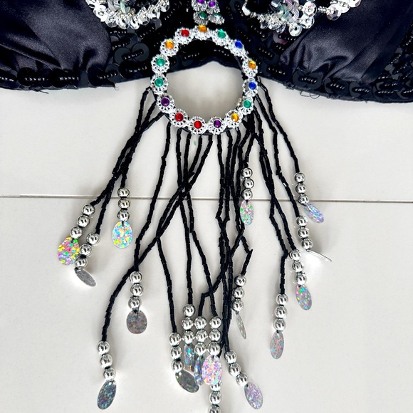 Festival Rave Carnival Bra and Belt Set w Beads, Sequins and Fringe - Size S/M - Picture 4 of 9